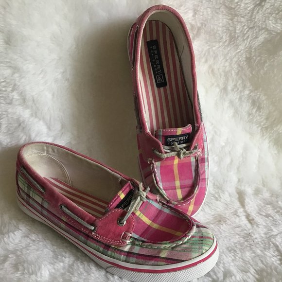 Sperry Pink Plaid Bahama Skimmer Boat Shoes - Picture 1 of 9